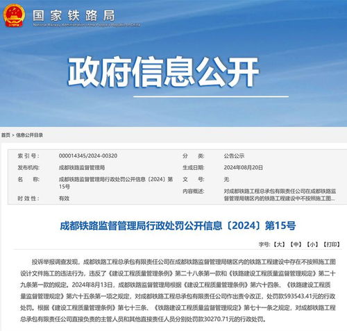 不按照施工图设计文件施工,成都铁路工程总承包有限责任公司被罚
